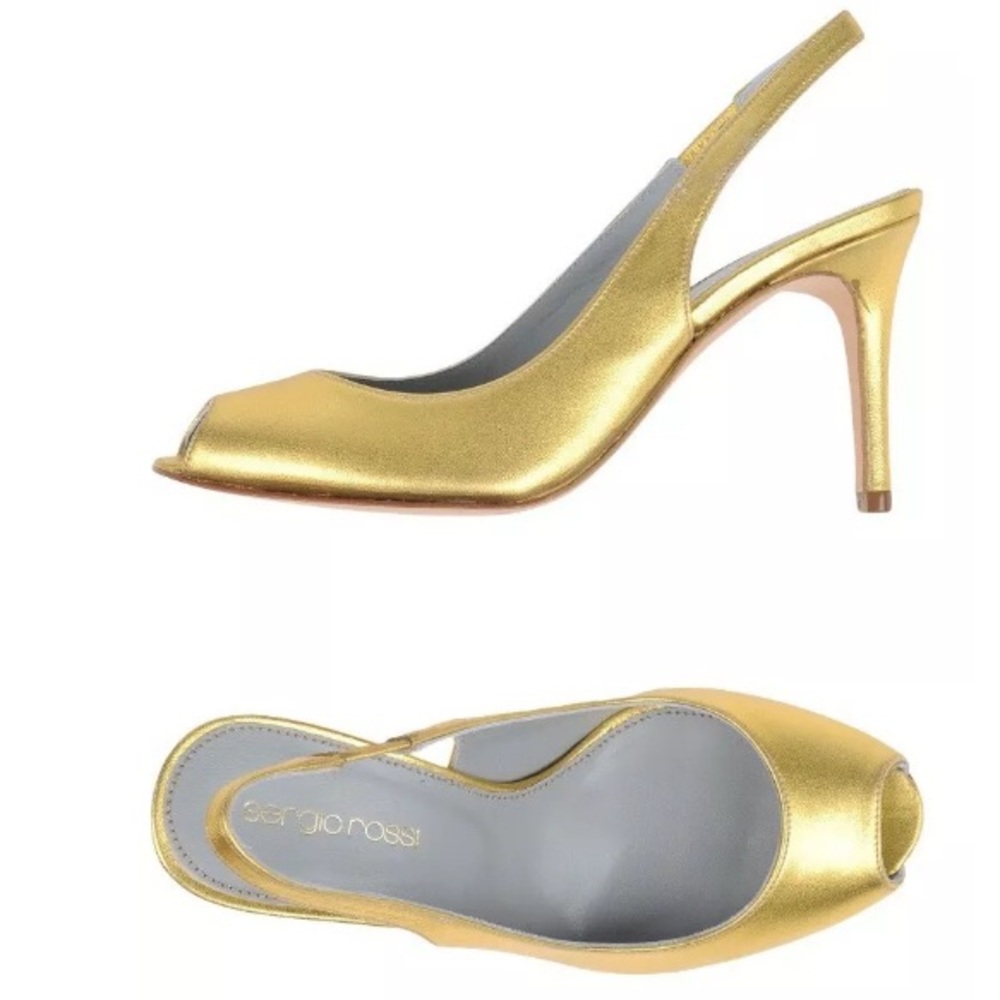 Sergio Rossi Golden Leather Slingback Sandals Sz 6
